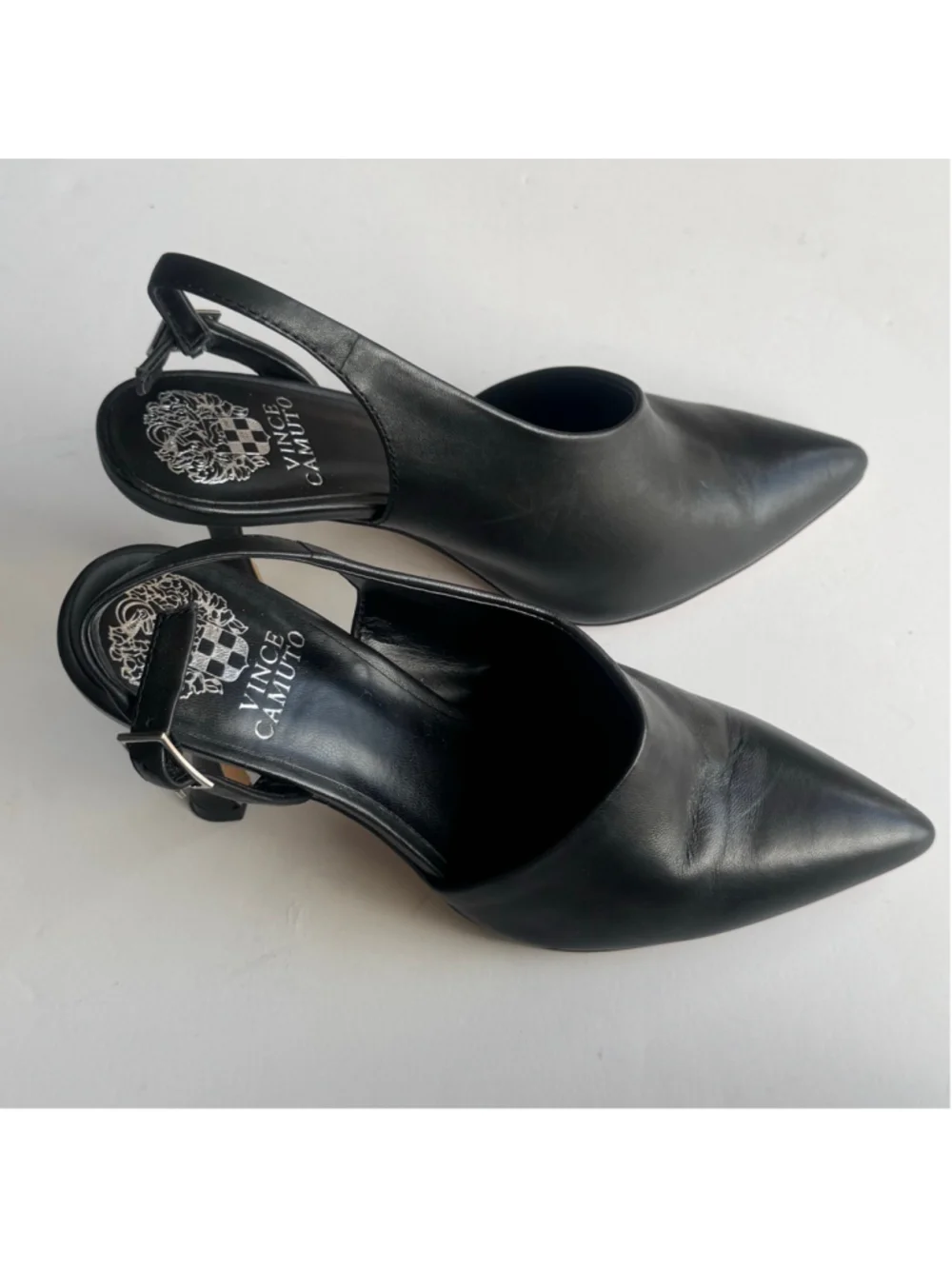 Vince Camuto Black Leather Slingback Pointed Toe Stiletto Heels Size 6
